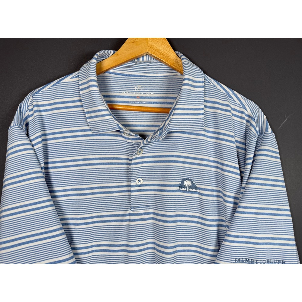 Southern Tide Mens XL Polo Shirt Blue White Stripe Palmetto Bluff Golf